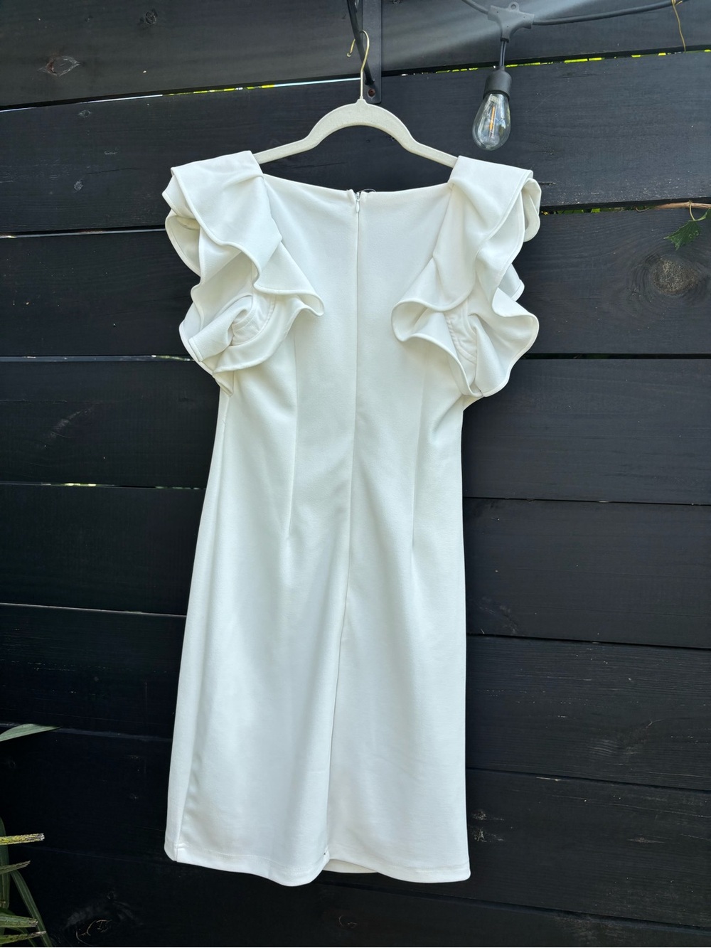She + Sky Ivory Ruffle Shoulder Shift Mini Dress - Picture 2 of 3